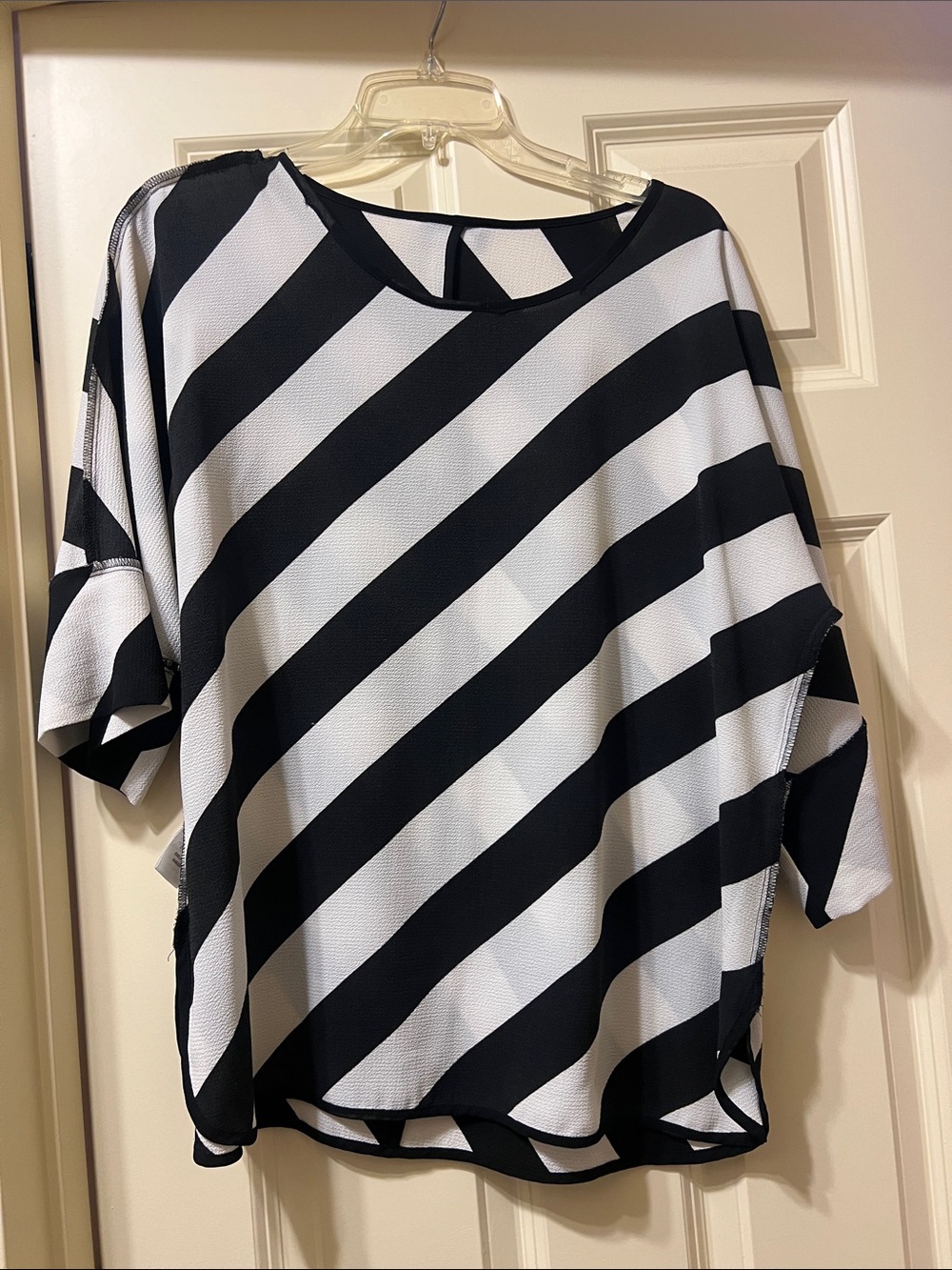 Relaxed Black and White Diagonal Stripe Blouse